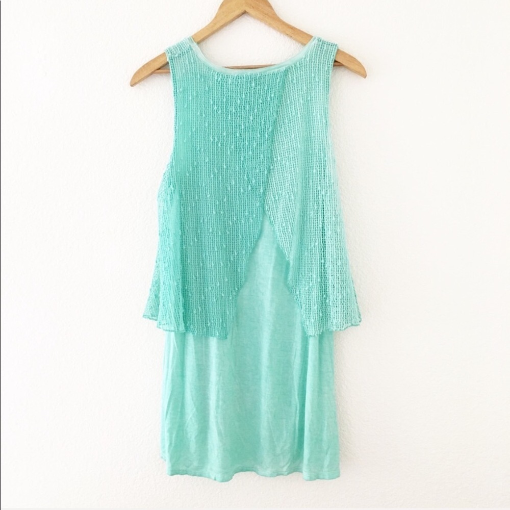 Cupio Aquamarine Blue Green Tropical Layered Sequin Blouse Tunic - Picture 2 of 8